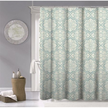 HOMEROOTS 72 x 70 x 1 in. Teal & Cream Medallion Lattice Shower Curtain 399769